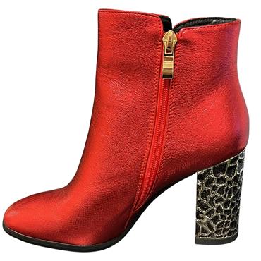 REDZ WOMENS BLOCK HEEL ZIP ANKLE BOOT - RED